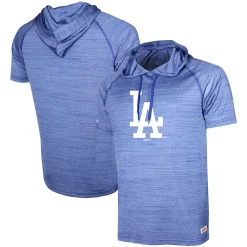 Men's Stitches Heathered Royal Los Angeles Dodgers Raglan Short Sleeve Pullover Hoodie