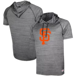 Men's Stitches Heathered Black San Francisco Giants Raglan Short Sleeve Pullover Hoodie