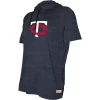 Men's Stitches Heathered Navy Minnesota Twins Raglan Short Sleeve Pullover Hoodie