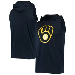 Men's Stitches Navy Milwaukee Brewers Sleeveless Pullover Hoodie