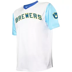 Men's Stitches White Milwaukee Brewers Cooperstown Collection Wordmark V-Neck Jersey