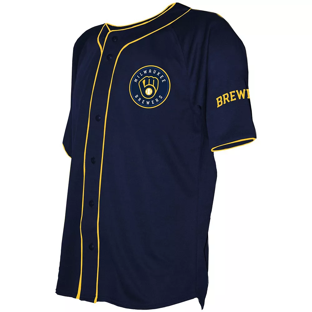 Men's Stitches Navy Milwaukee Brewers Team Color Full-Button Jersey 3 Men's Stitches Navy Milwaukee Brewers Team Color Full-Button Jersey