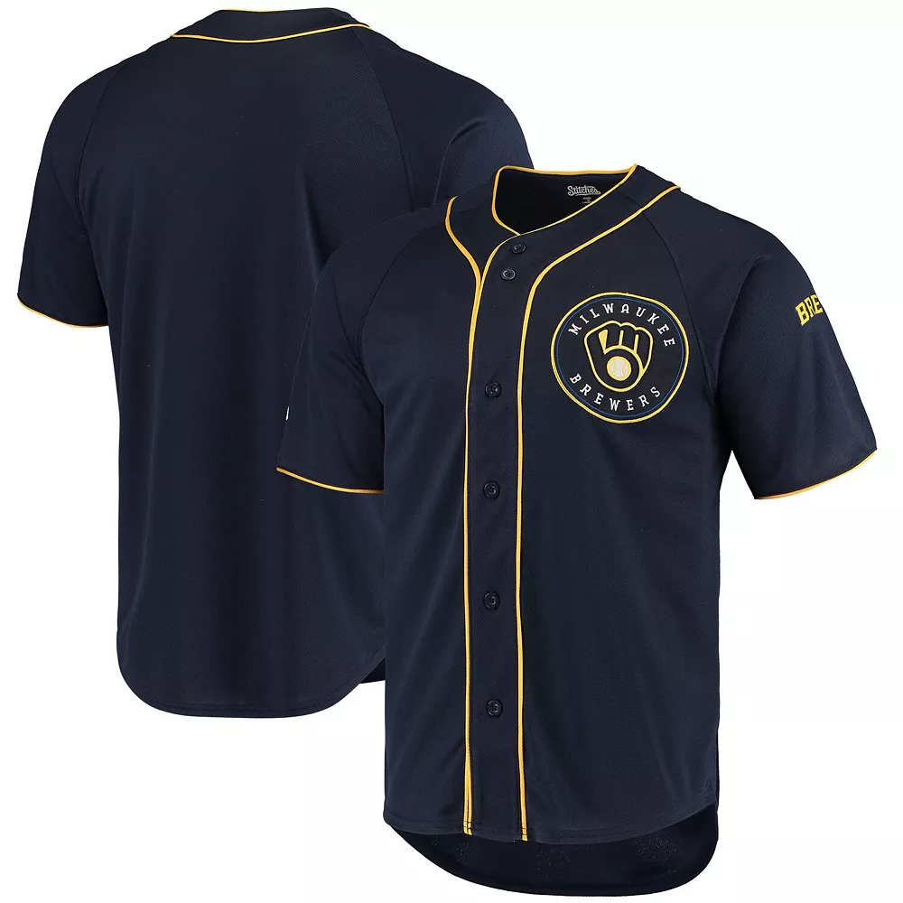 Men's Stitches Navy Milwaukee Brewers Team Color Full-Button Jersey 4 Men's Stitches Navy Milwaukee Brewers Team Color Full-Button Jersey - Image 2