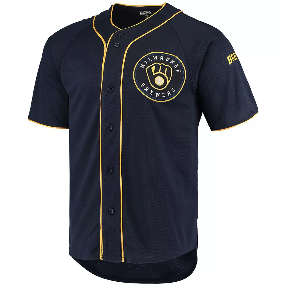 Men's Stitches Navy Milwaukee Brewers Team Color Full-Button Jersey 5 Men's Stitches Navy Milwaukee Brewers Team Color Full-Button Jersey - Image 3