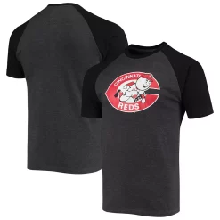 Men's Stitches Heathered Black Cincinnati Reds Raglan T-Shirt