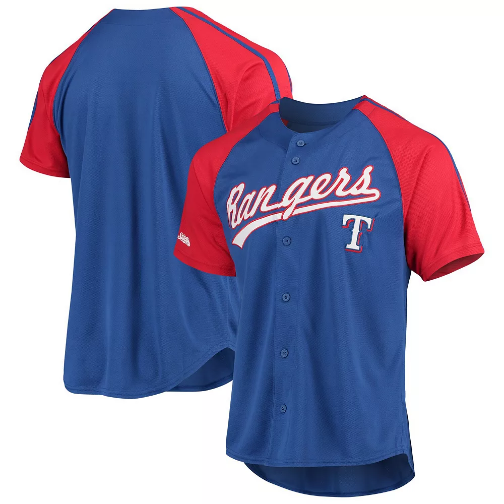 Men's Stitches Royal Texas Rangers Button-Down Raglan Replica Jersey - Image 2