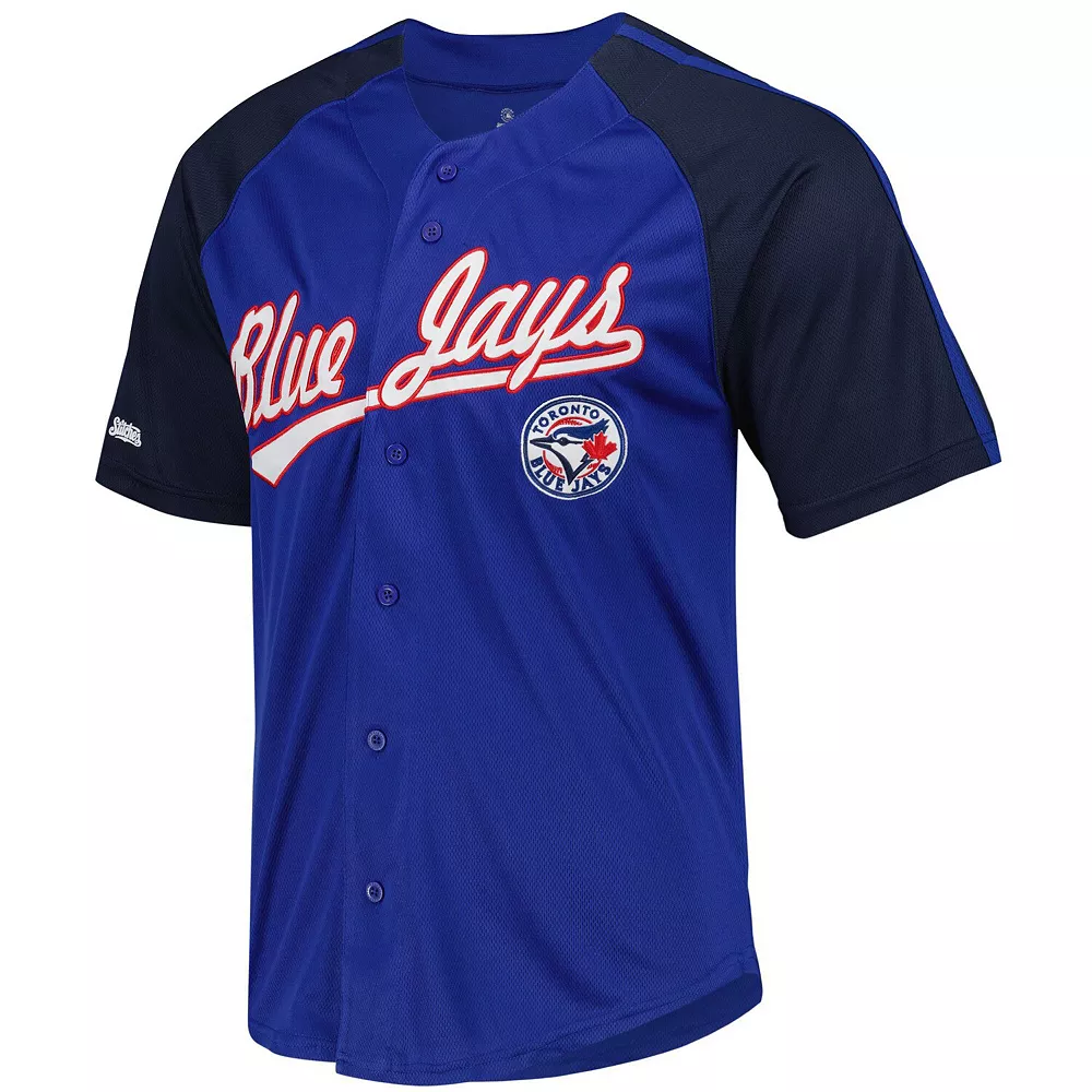 Men's Stitches Royal Toronto Blue Jays Button-Down Raglan Replica Jersey - Image 3