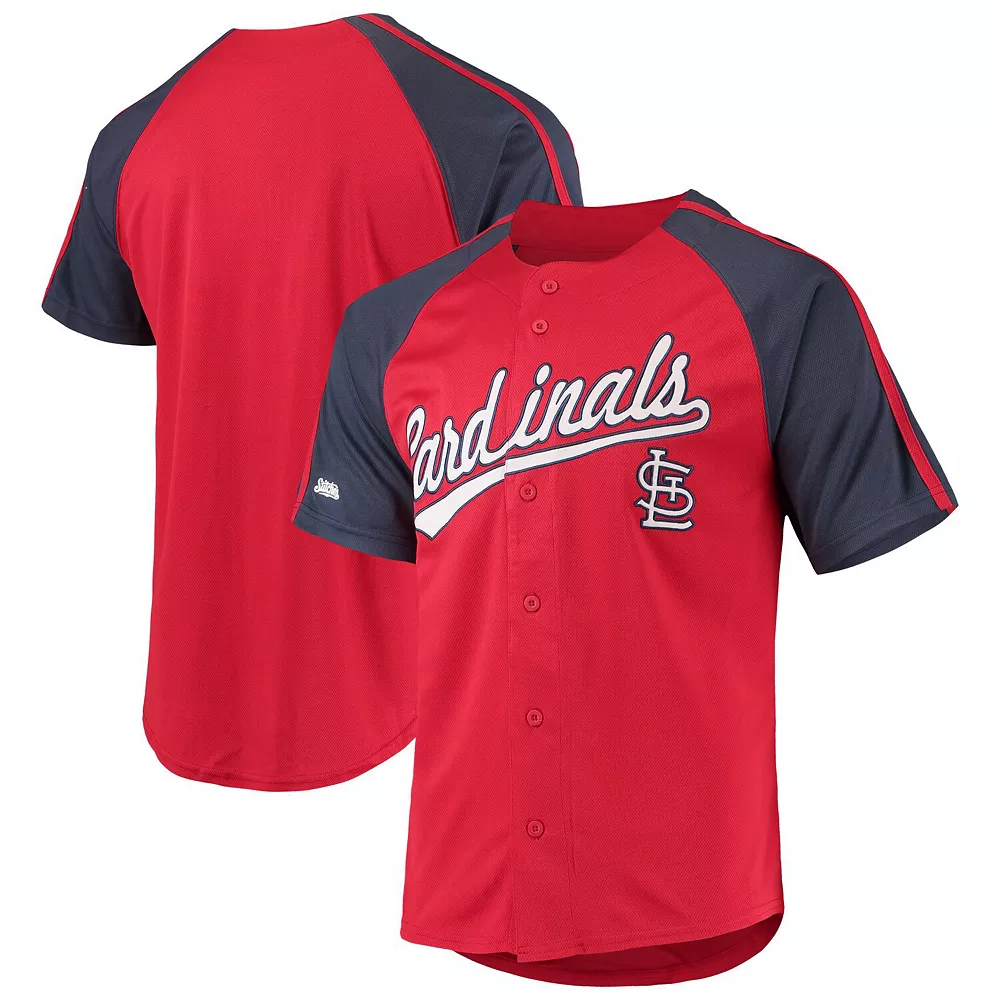 Men's Stitches Red St. Louis Cardinals Button-Down Raglan Replica Jersey - Image 2