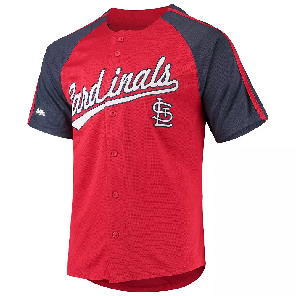 Men's Stitches Red St. Louis Cardinals Button-Down Raglan Replica Jersey - Image 3