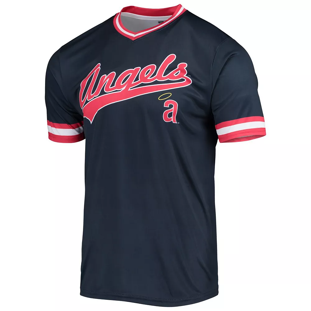 Men's Stitches Navy/Red Los Angeles Angels Cooperstown Collection V-Neck Team Color Jersey - Image 3