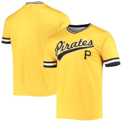 Men's Stitches Gold/Black Pittsburgh Pirates Cooperstown Collection V-Neck Team Color Jersey