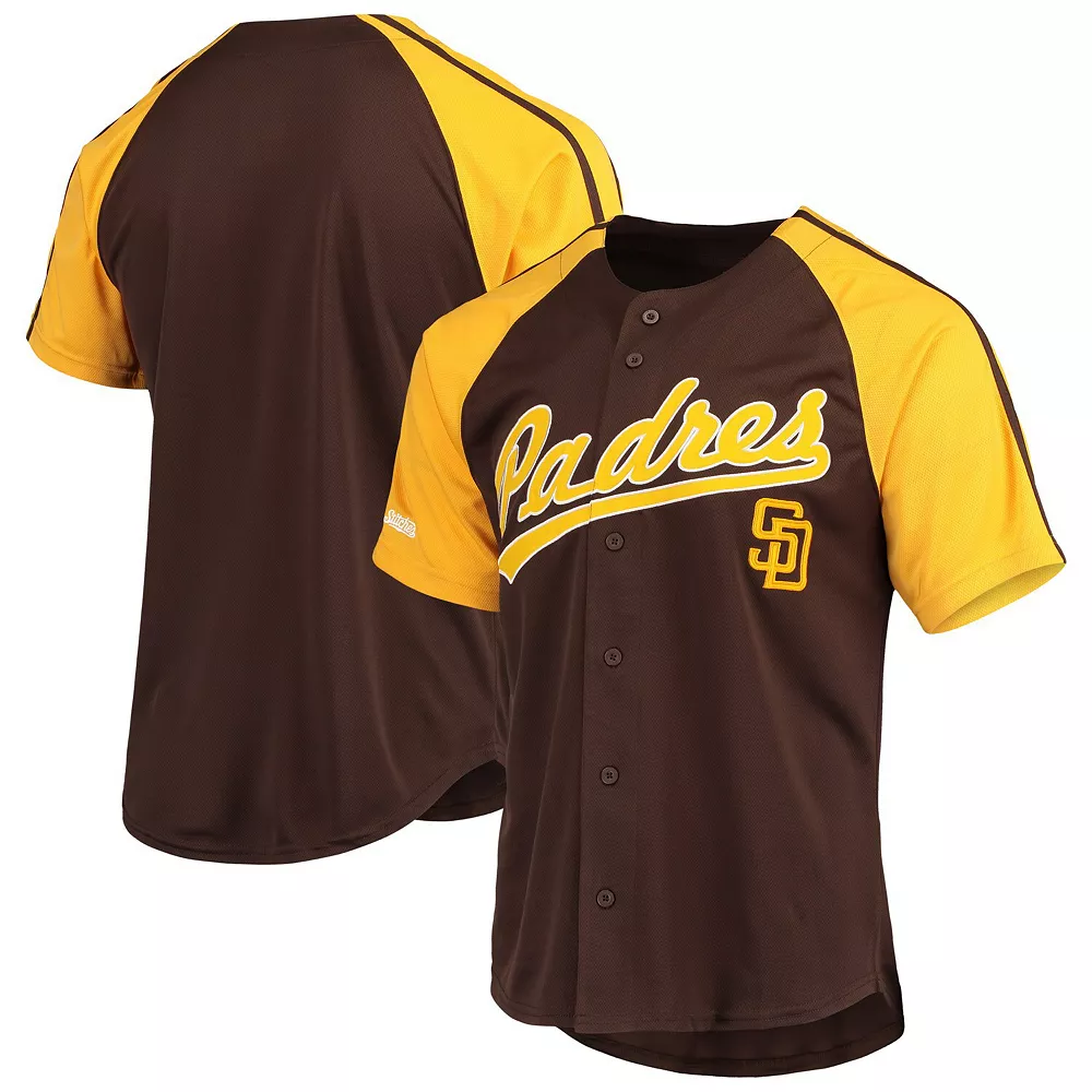 Men's Stitches Brown San Diego Padres Button-Down Raglan Replica Jersey