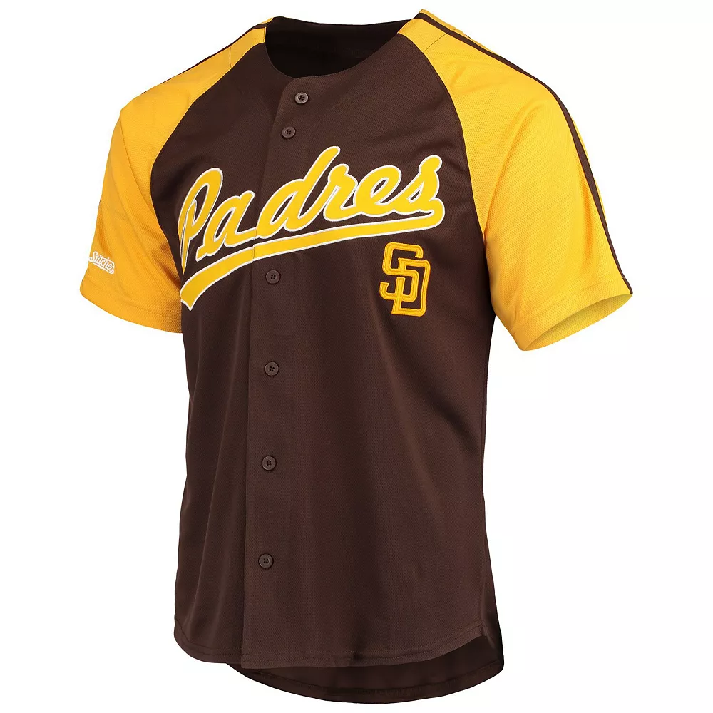 Men's Stitches Brown San Diego Padres Button-Down Raglan Replica Jersey - Image 3