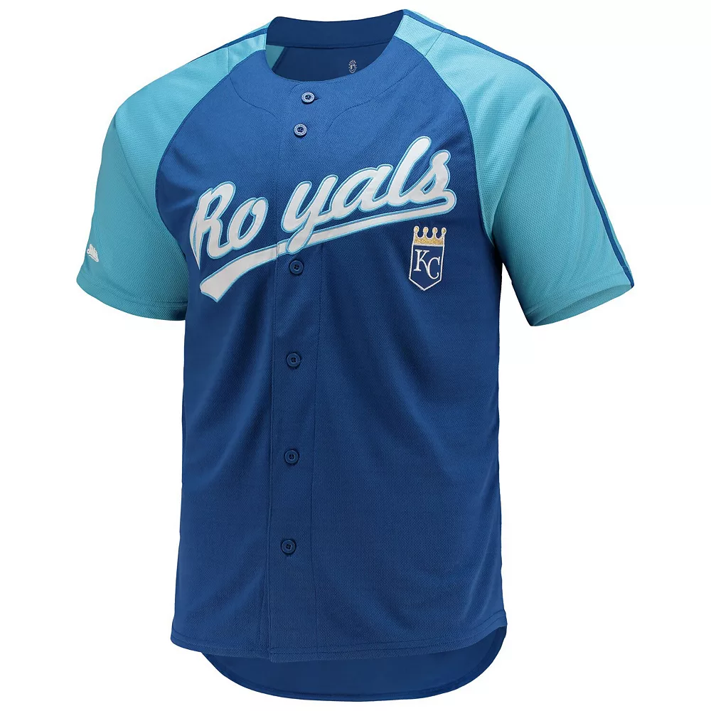 Men's Stitches Royal Kansas City Royals Button-Down Raglan Replica Jersey - Image 3