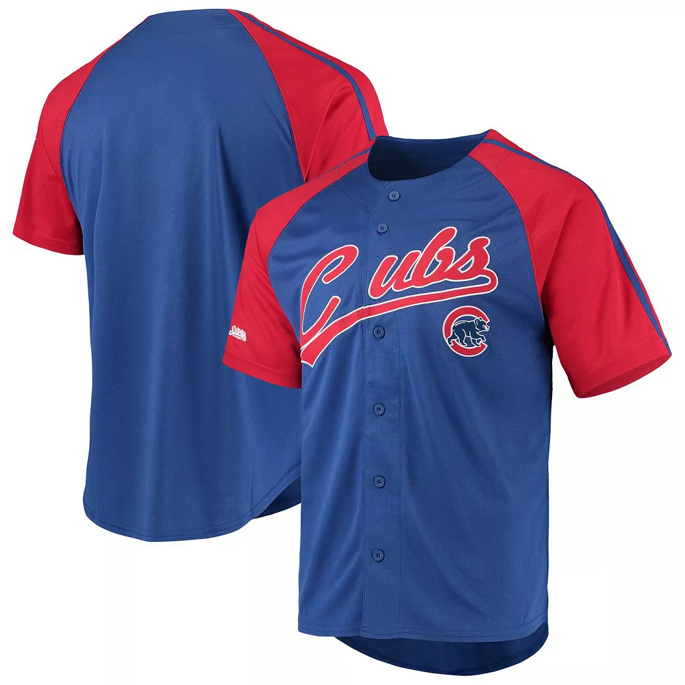 Men's Stitches Royal Chicago Cubs Button-Down Raglan Replica Jersey - Image 2