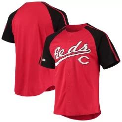 Men's Stitches Red Cincinnati Reds Button-Down Raglan Replica Jersey
