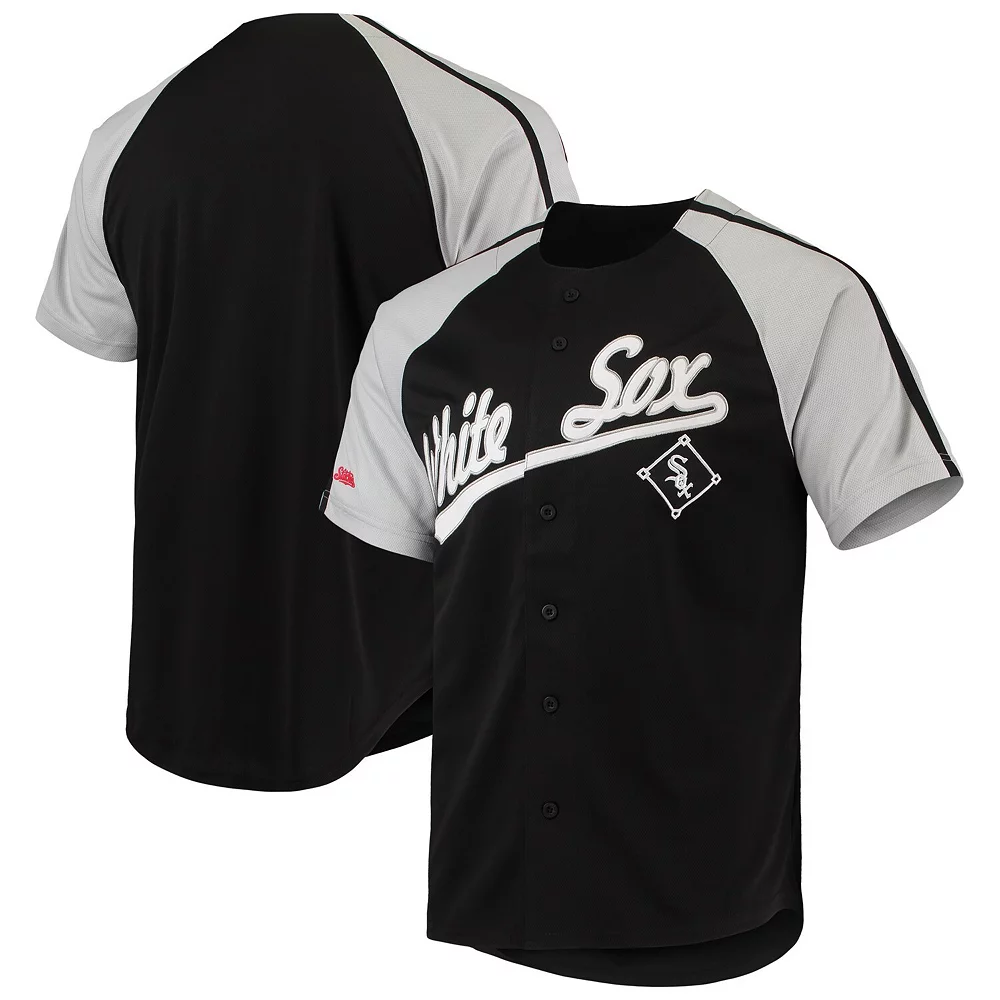 Men's Stitches Black Chicago White Sox Button-Down Raglan Replica Jersey - Image 2