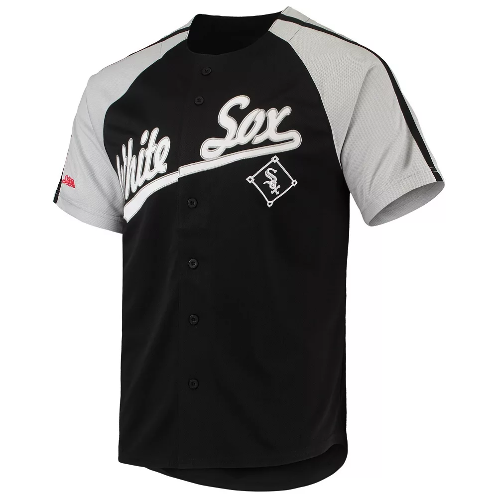 Men's Stitches Black Chicago White Sox Button-Down Raglan Replica Jersey - Image 3