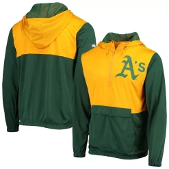 Men's Stitches Green/Gold Oakland Athletics Anorak Hoodie Half-Zip Jacket