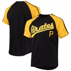 Men's Stitches Black Pittsburgh Pirates Button-Down Raglan Replica Jersey