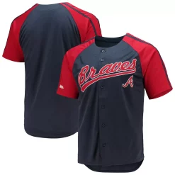 Men's Stitches Navy Atlanta Braves Button-Down Raglan Replica Jersey