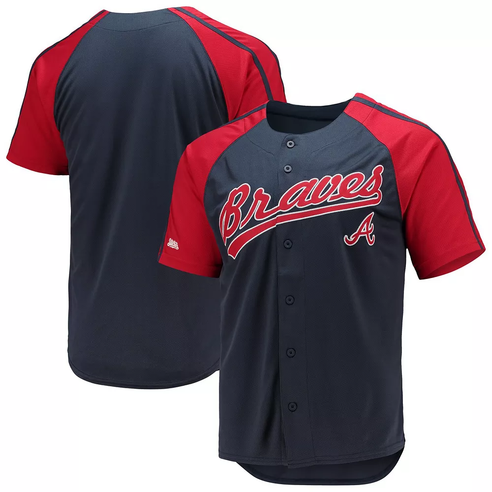Men's Stitches Navy Atlanta Braves Button-Down Raglan Replica Jersey