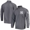 Men's Stitches Heather Gray New York Yankees Wordmark Raglan Quarter-Zip Top