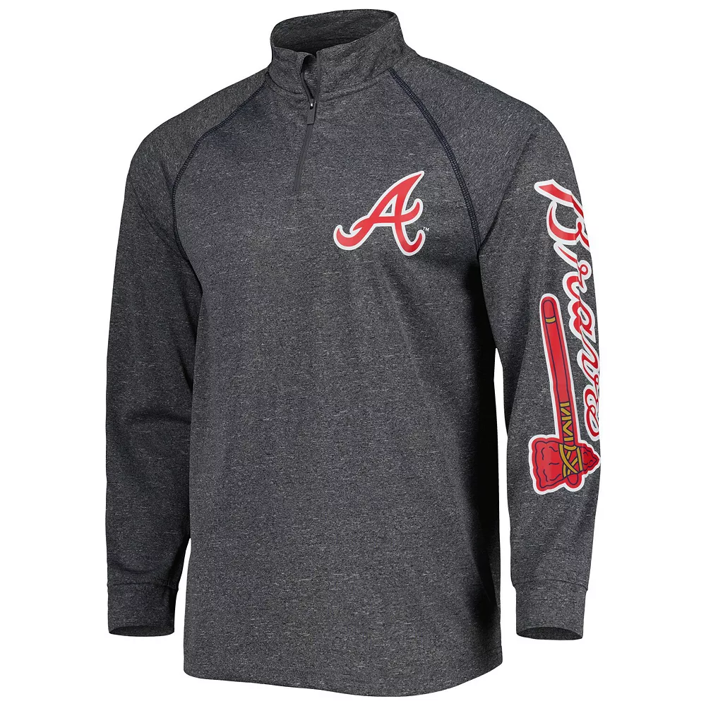 Men's Stitches Heather Gray Atlanta Braves Wordmark Raglan Quarter-Zip Top - Image 3